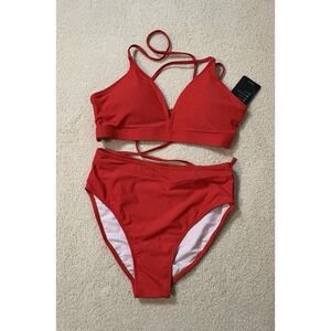 Dazosue Women High Waisted Bikini Set Criss Cross Back  High Cut Red Small NWT